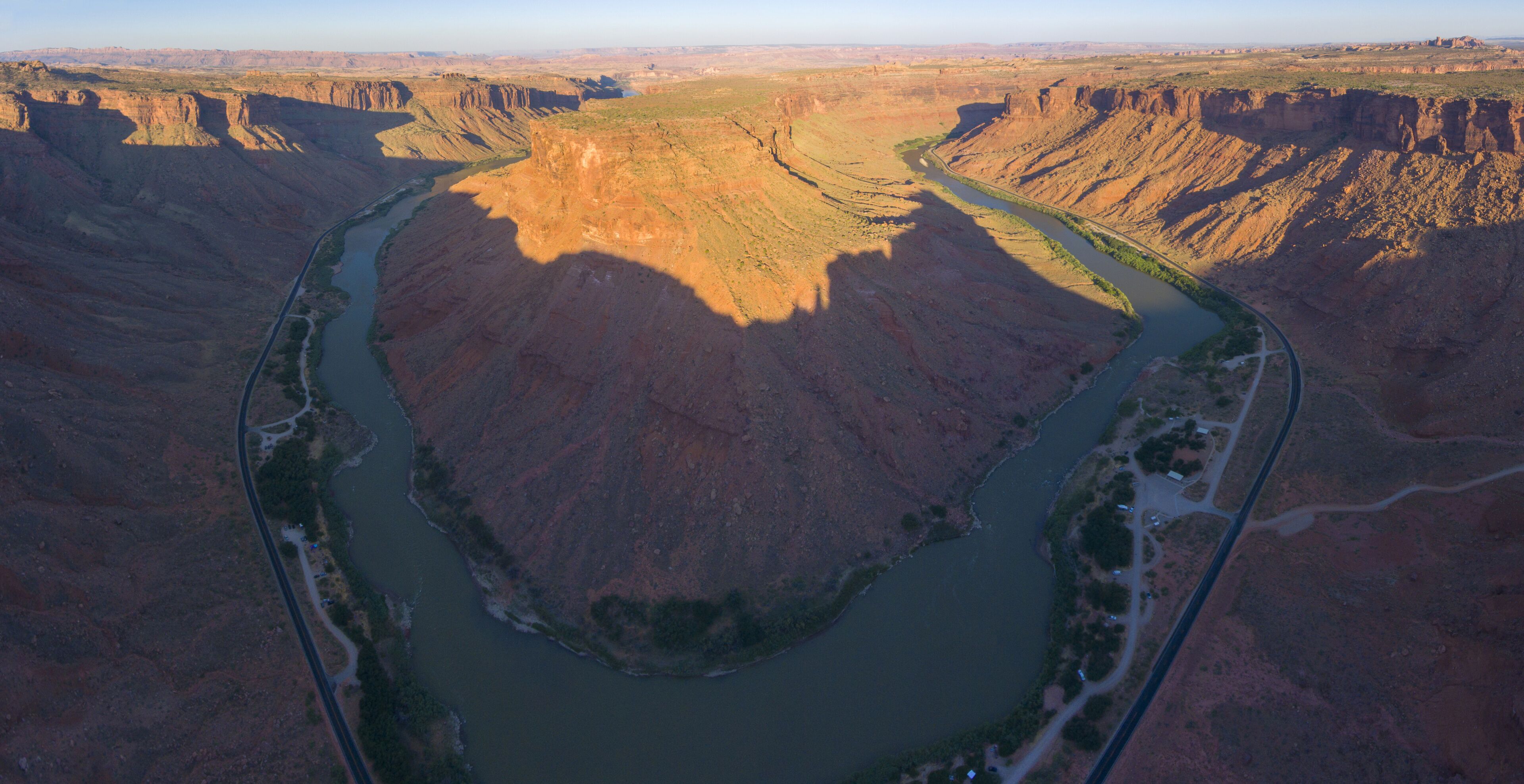 Colorado River aerial view panorama near Arches National Park, Moab, Utah, USA.