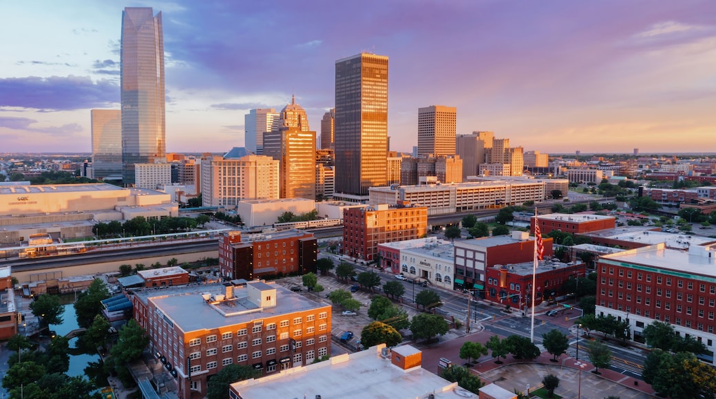 Bricktown and downtown city skyline, Oklahoma City, Oklahoma, United States of America.