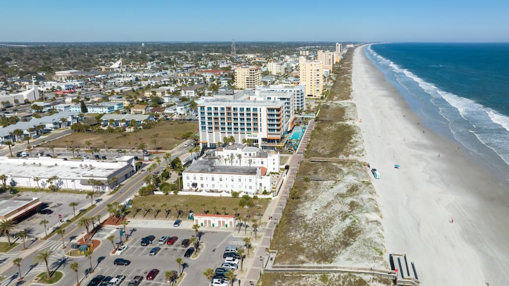 Aerial view of Jacksonville Beach, Florida in a sunny beautiful day.