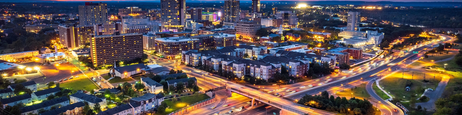 Aerial Drone Sunset in New Brunswick New Jersey