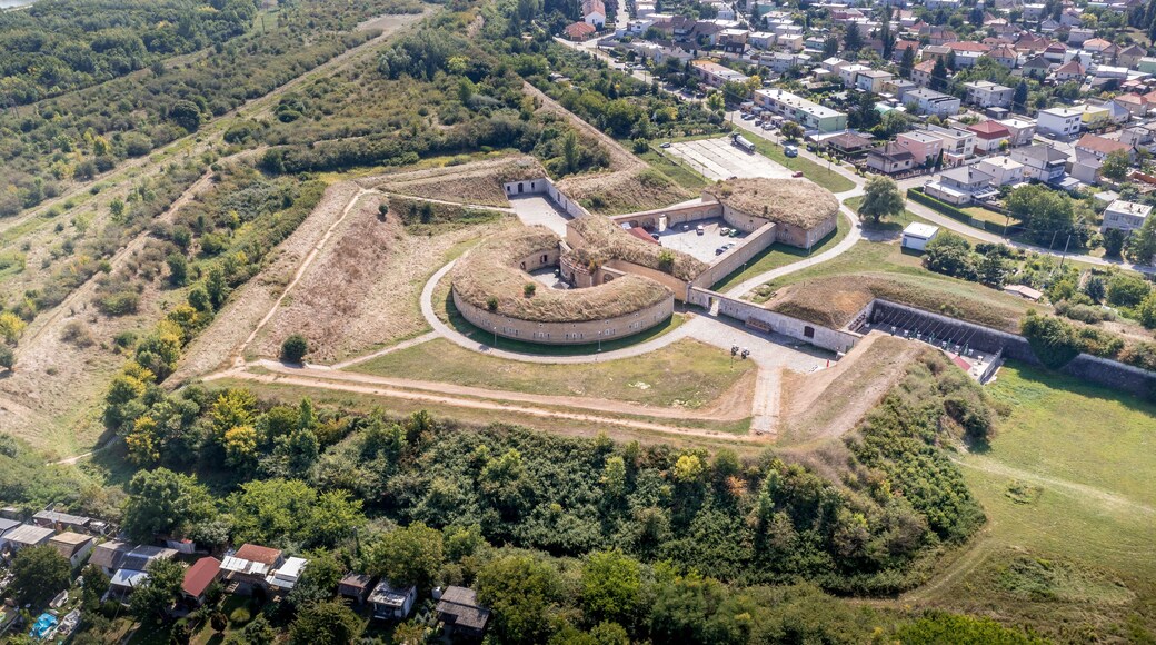 Aerial view of rebuilt fortifications of the Nador line around the fortress town Komarno in Slovakia