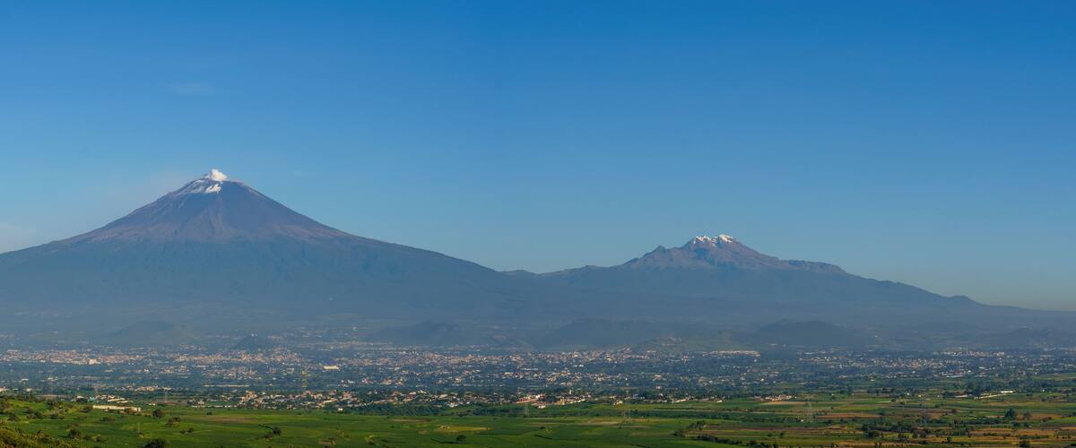 popocatepetl volcano and iztaccihuatl in the Atlixco valley