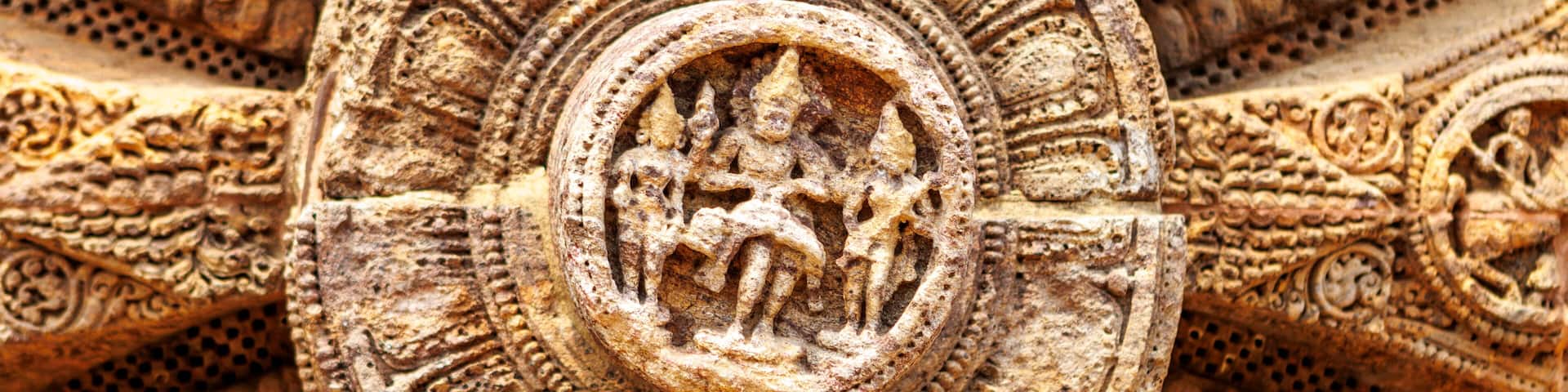 Big stone wheel of the Sun temple in Konark, Odisha, India, Asia