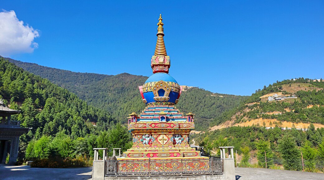 Vibrant blue Gompa situated near Thupsung Dhargye Ling Monastery, Dirang, West Kameng, Arunachal Pradesh, India.