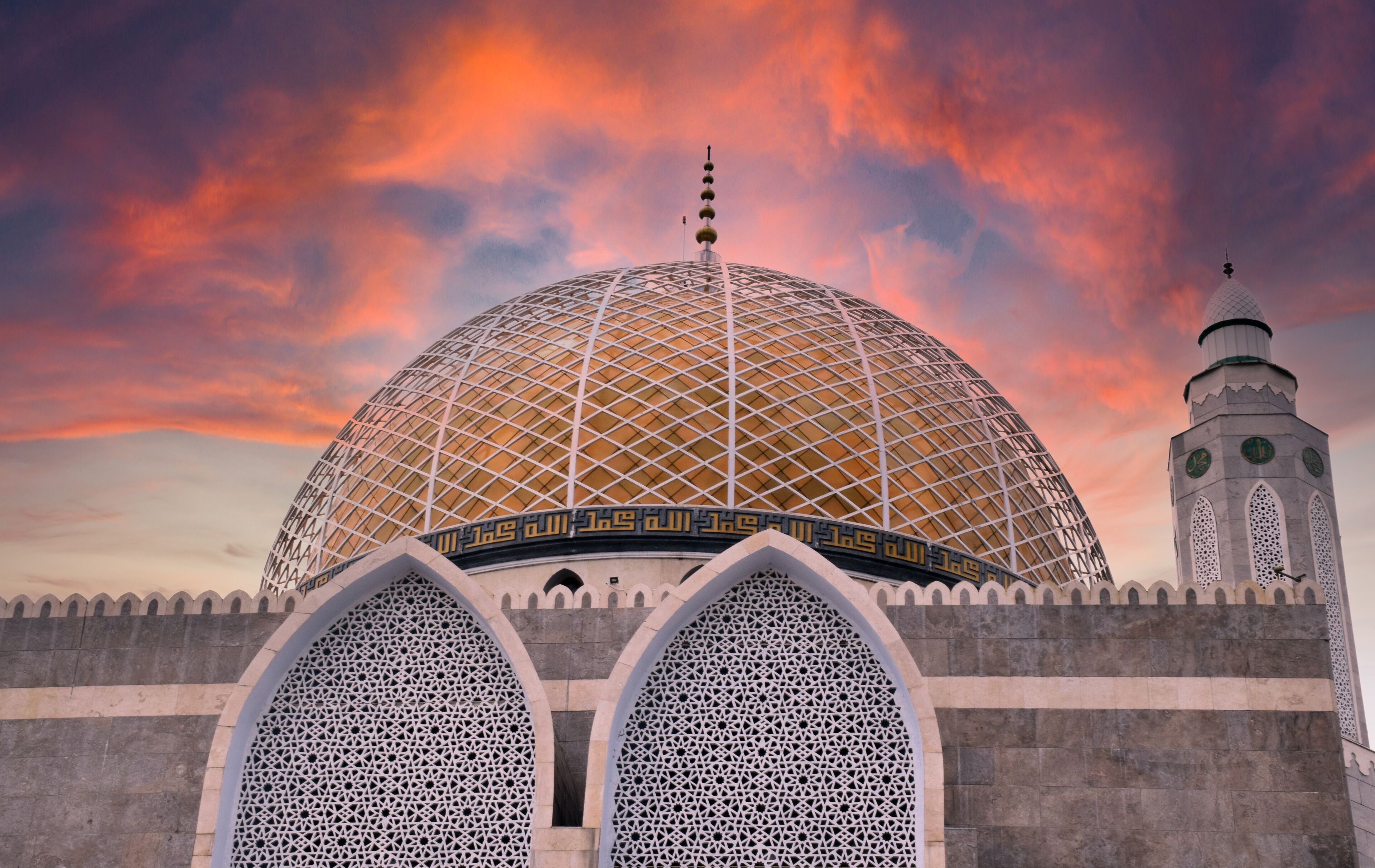 Beautiful mosque dome at sunset in Jombang, East Java, Indonesia