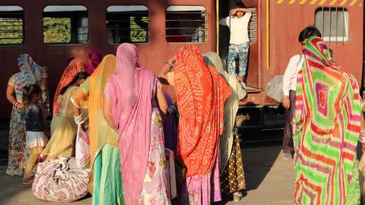 Women in traditional saris prepare to board a train near Jojawar, Rajasthan. Some were on their way to a family wedding. #incredibleindia #jojawar #culture #weddingculture #weddingseason