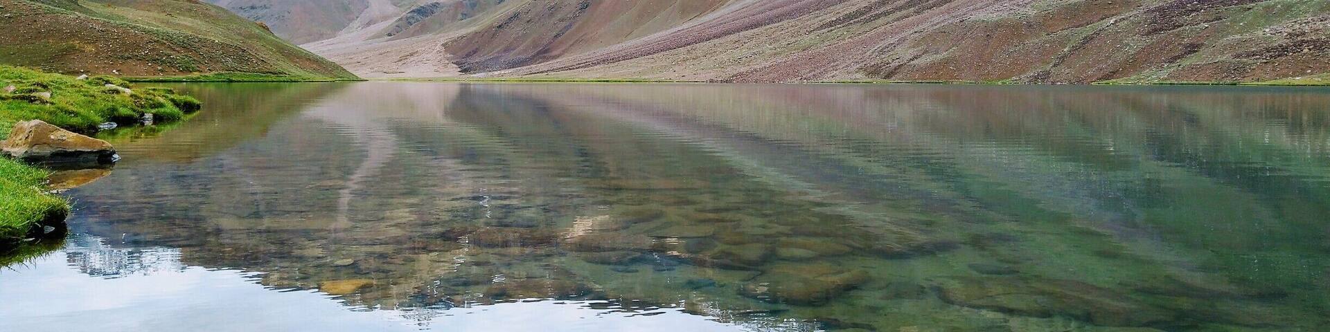 Crystal clear water, early morning walk up to Chandratal.