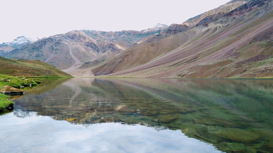 Crystal clear water, early morning walk up to Chandratal.