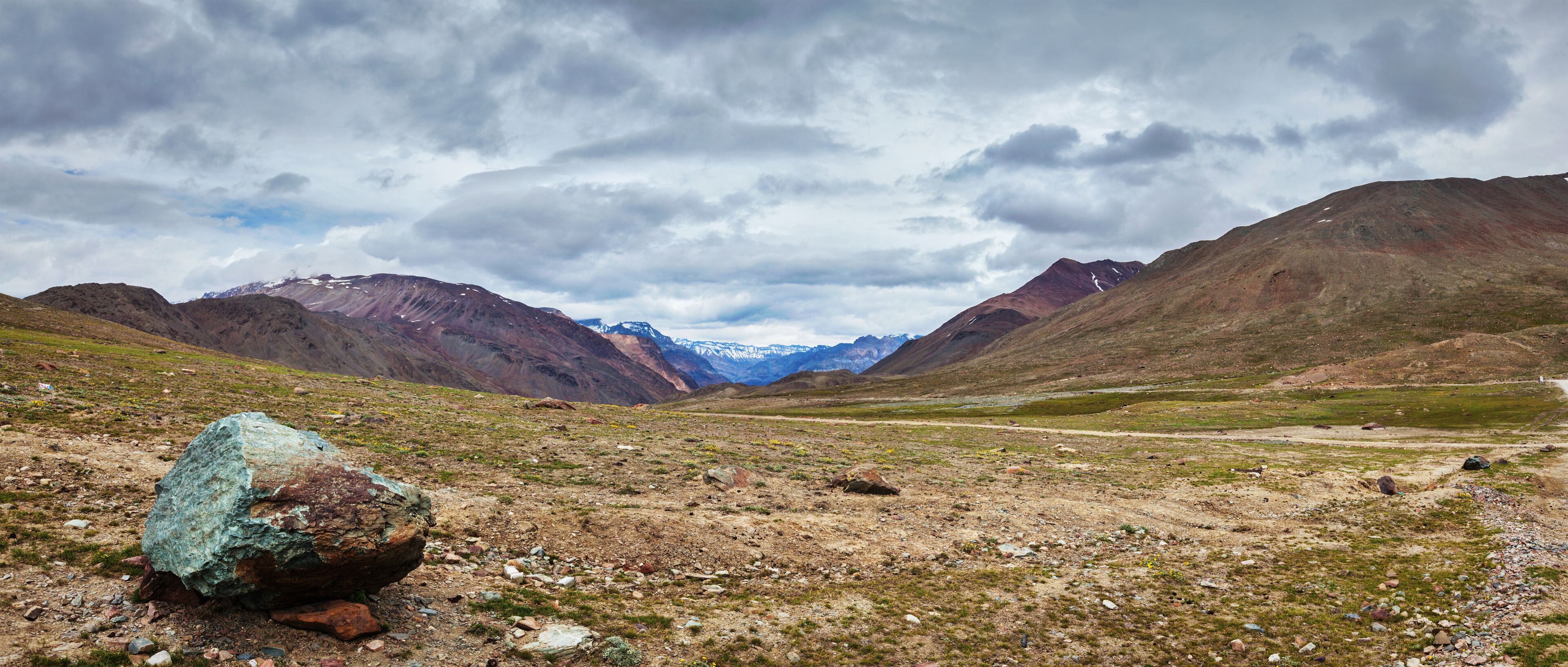 Himalayan landscape panorama. Spiti valley, Himachal Pradesh, India
