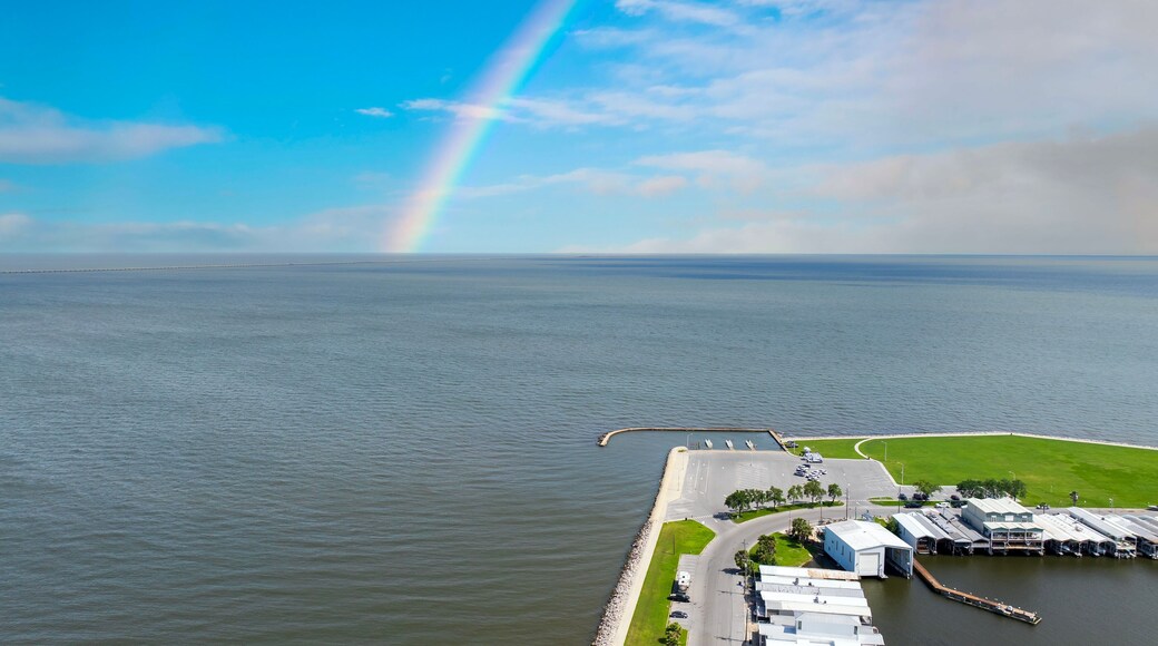 aerial shot of the vast rippling waters of Lake Pontchartrain in New Orleans Louisiana USA