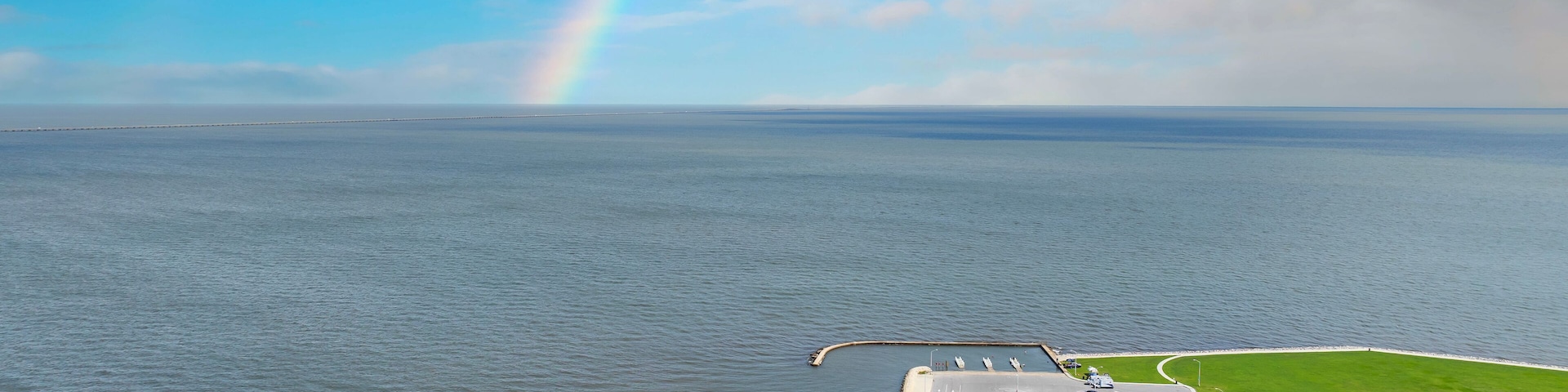 aerial shot of the vast rippling waters of Lake Pontchartrain in New Orleans Louisiana USA