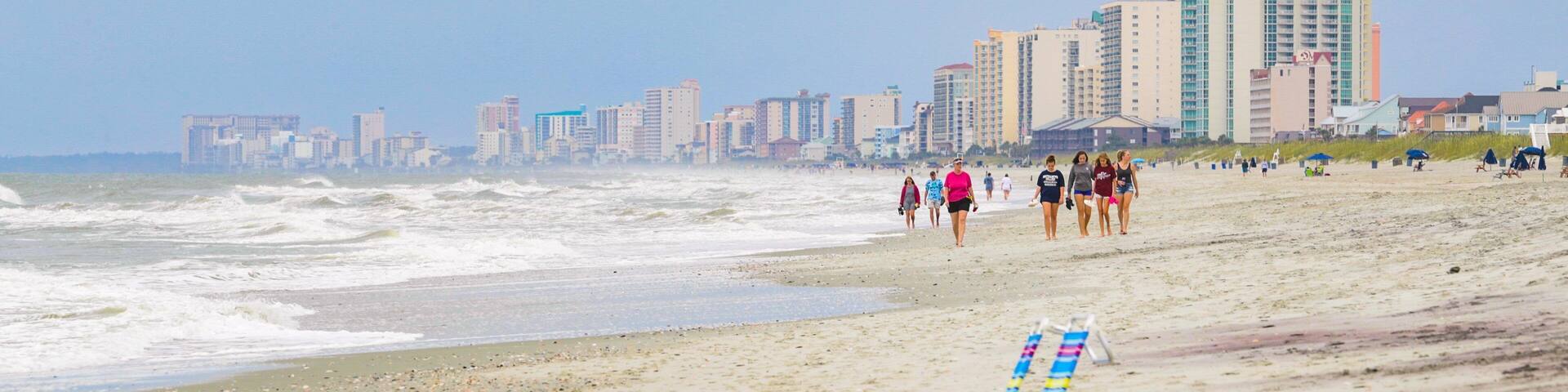 North Myrtle Beach showing a beach, a coastal town and general coastal views