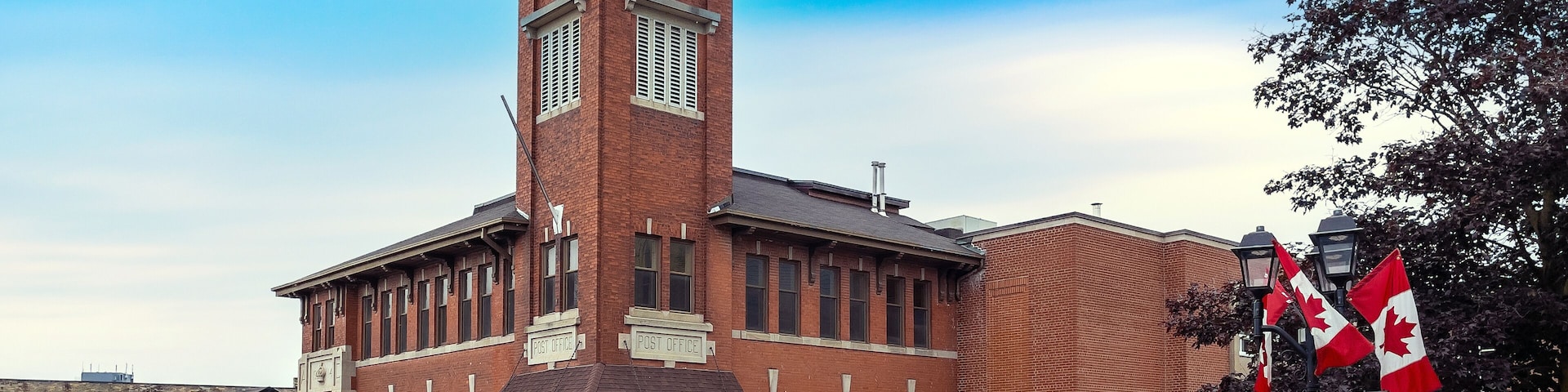 Post Office Building (1914) exterior in the old town of Newmarket, Ontario, Canada.