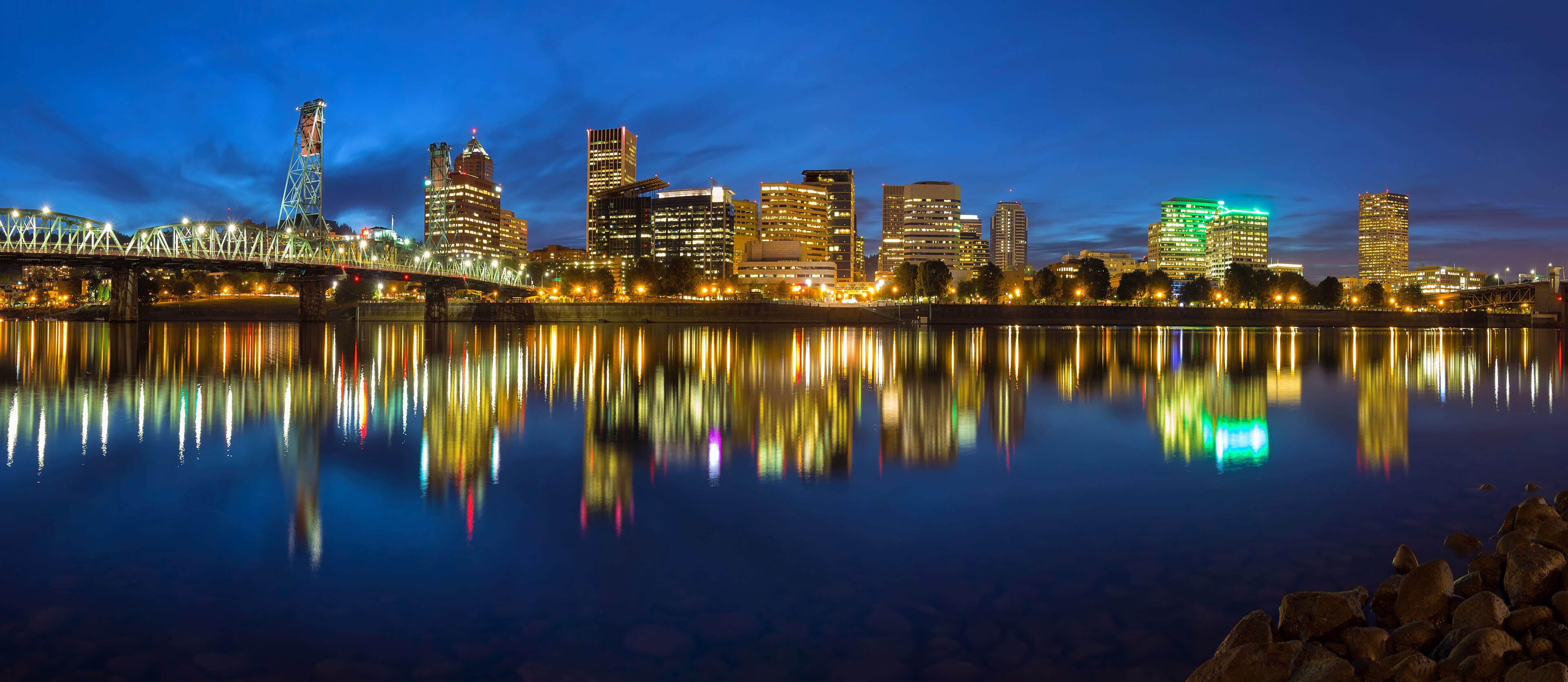 Portland Skyline during Blue Hour Panorama