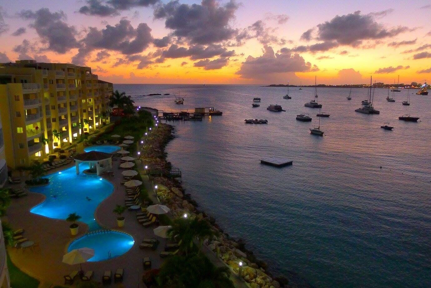 The sunsets from the upper balconies of the Simpson Bay Resort are breathtaking, and you even have a chance to see that elusive green flash. 
