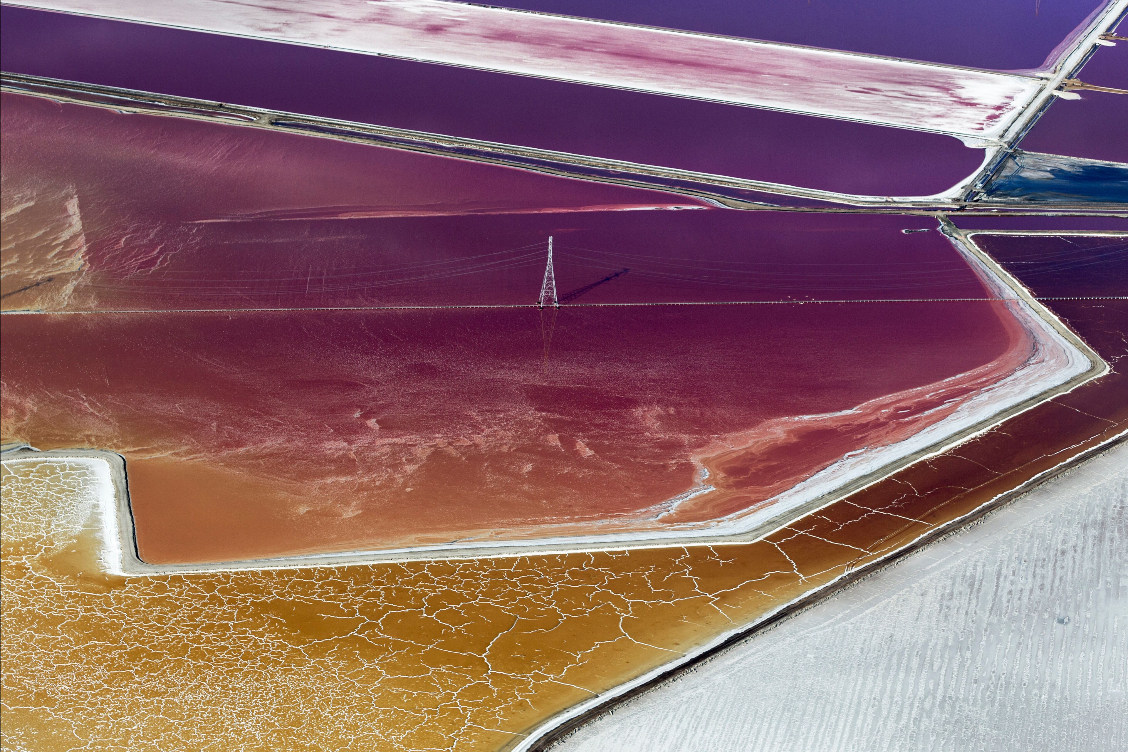 Aerial view of sea salt mine, Newark, California, USA