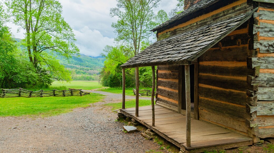 Cades Cove in the Great Smoky Mountains National Park.,, a scenic valley surrounded on all sides by mountains south of Townsend, Tennessee with hiking trails and many historic homesites, cemeteries,