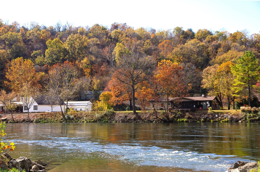 A beautiful fall day on the White River in Cotter, Arkansas