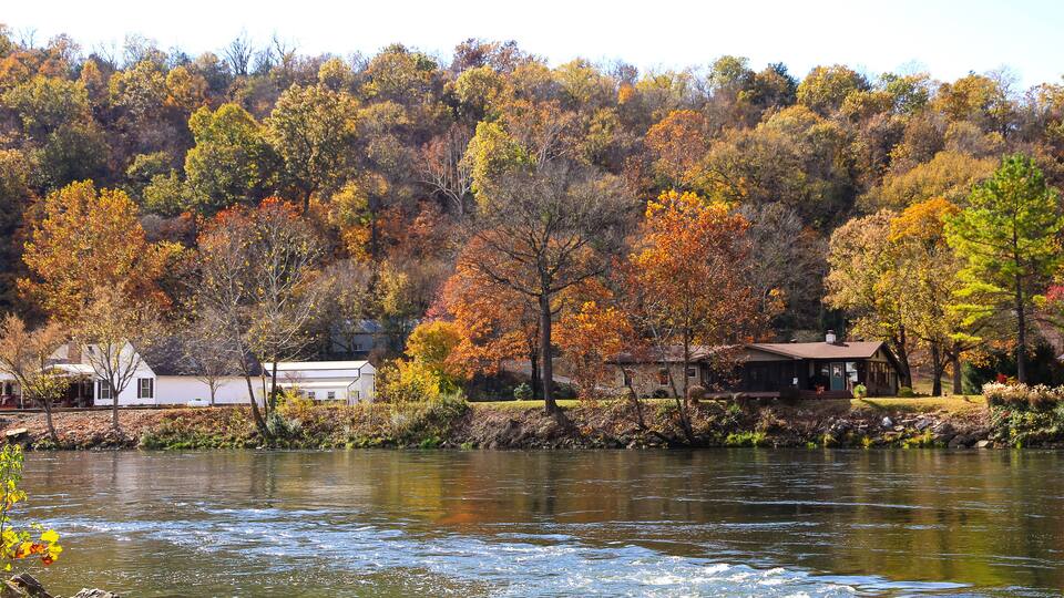 A beautiful fall day on the White River in Cotter, Arkansas