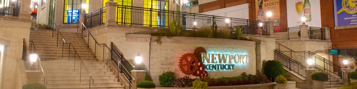 Kentucky which includes signage, modern architecture and night scenes