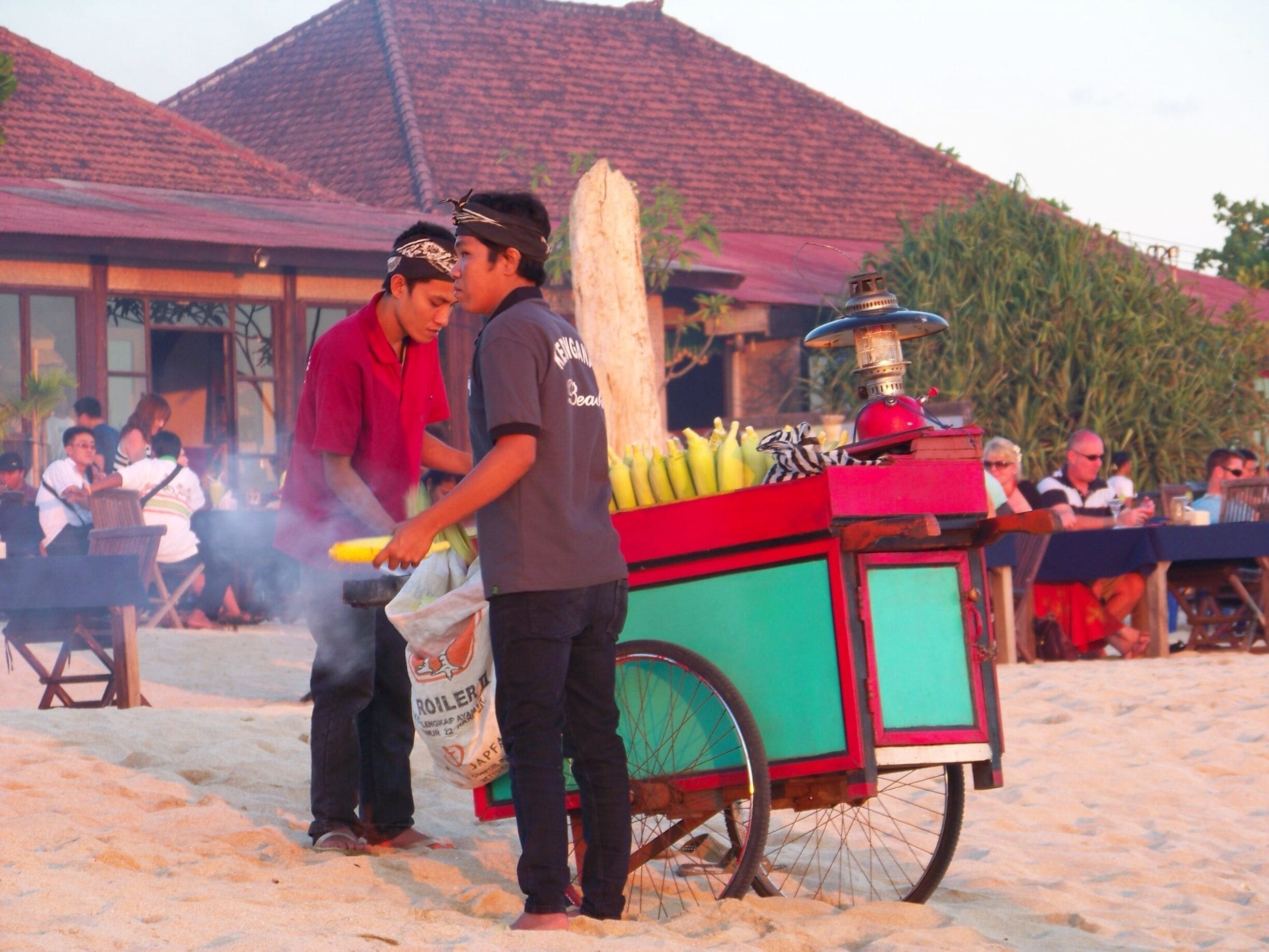 Delicious corn on the cob cooked on the beach by vendor's every night.