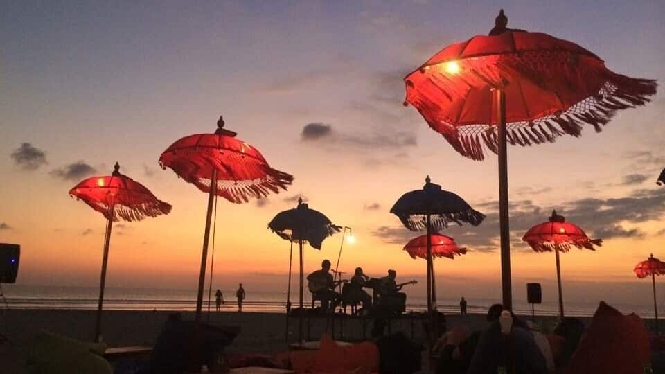 #BeachBound beautiful sunset on Seminyak Beach. Relax on a bean bag, grab a drink and listen to live music.