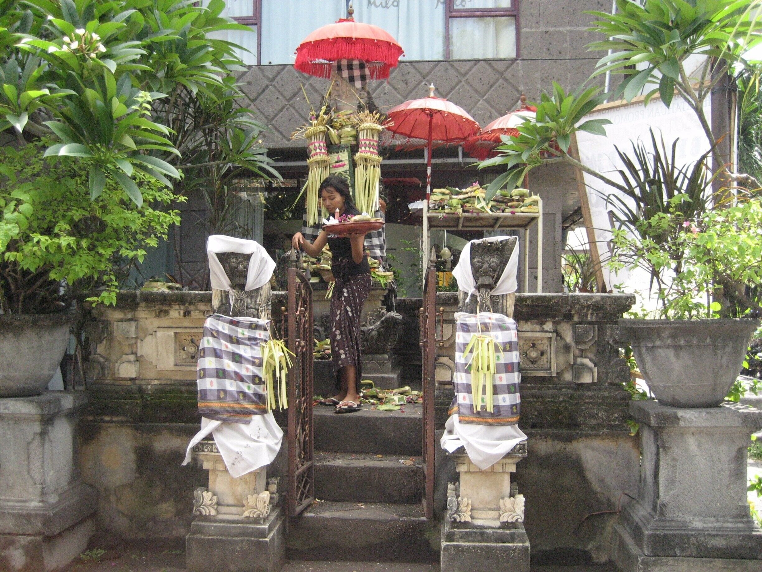 On the island of Bali where the dominant religion is Balinese - Hinduism, every place has its own shrine and you'll see women making the offerings every day. The religion is part of daily life. #island #Hinduism