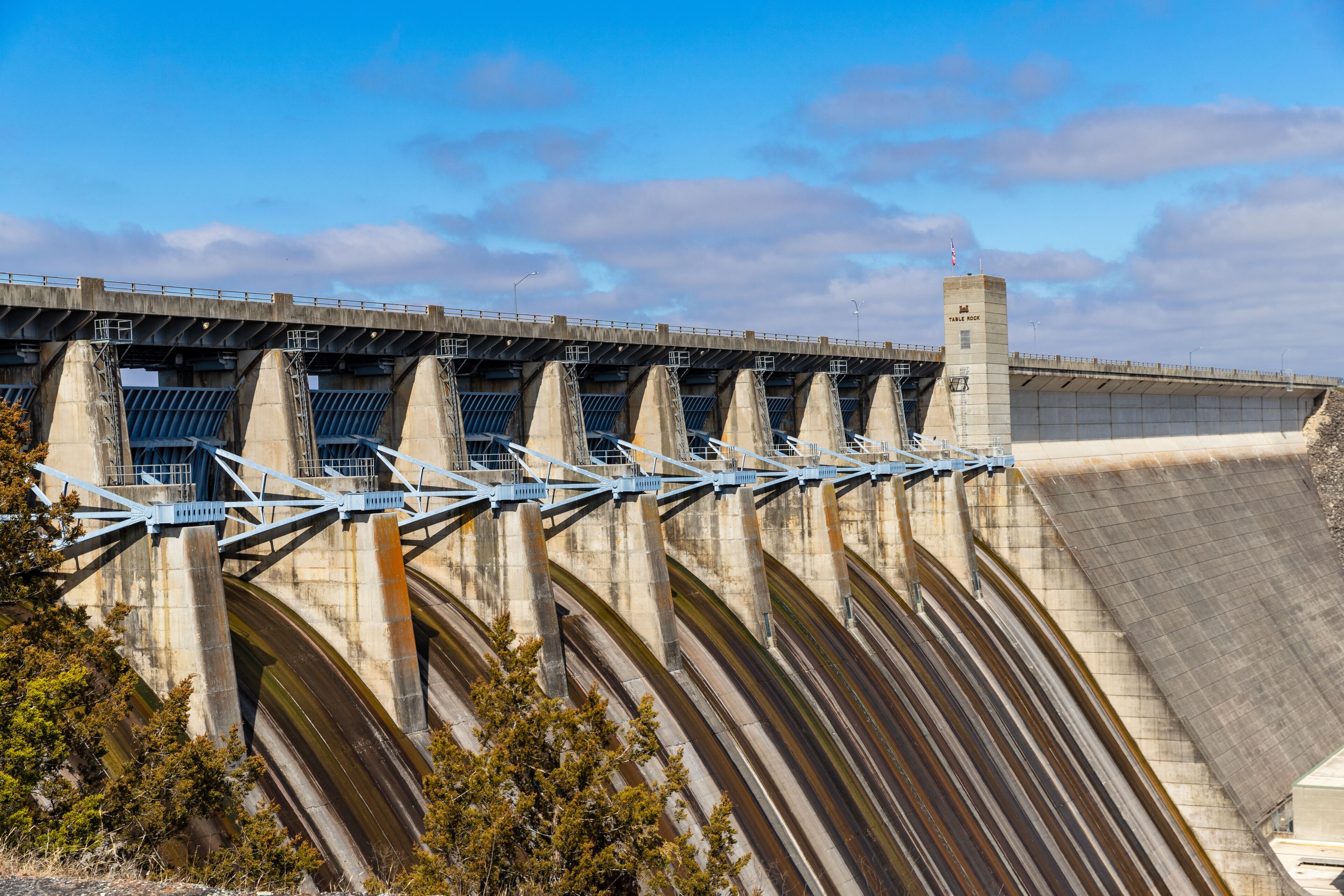 Table Rock Dam on the White River, completed in 1958 by the U.S. Army Corps of Engineers, created Table Rock Lake in the Ozarks of Southwestern Missouri.