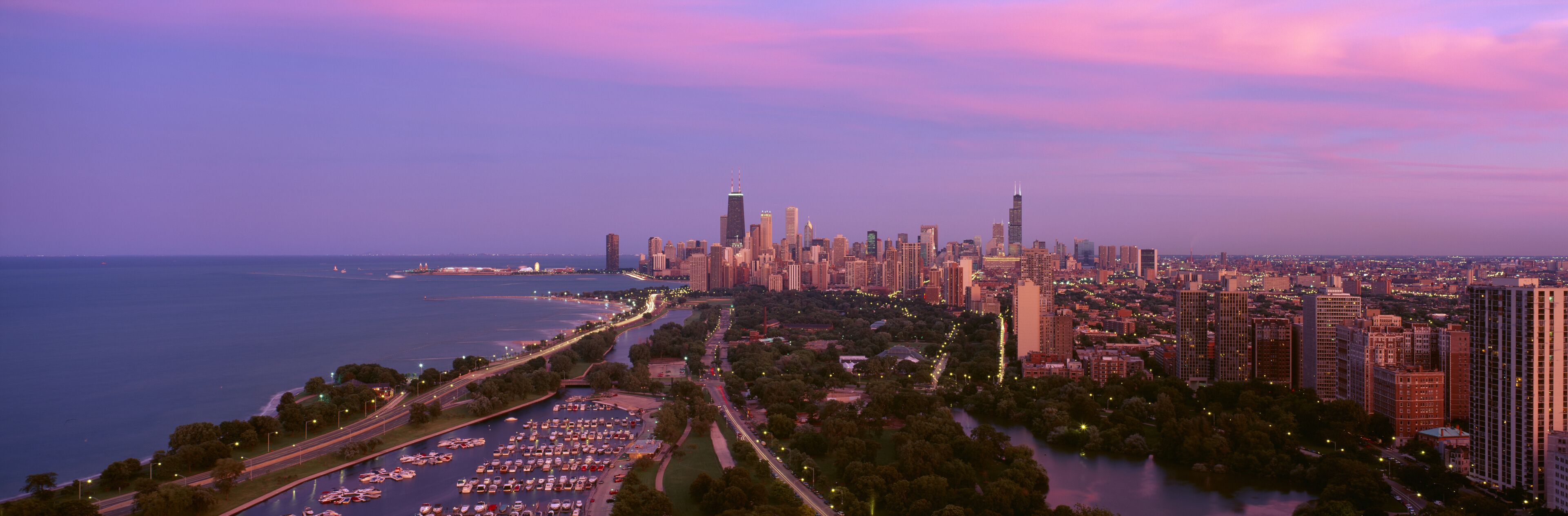 Chicago, Diversey Harbor Lincoln Park, Lake Michigan, at Dusk, Illinois