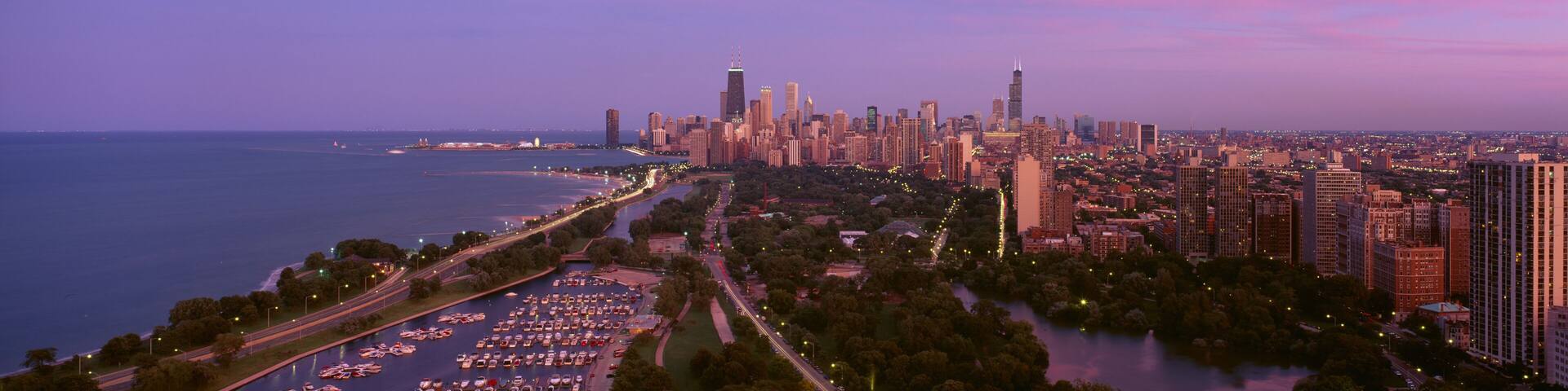 Chicago, Diversey Harbor Lincoln Park, Lake Michigan, at Dusk, Illinois