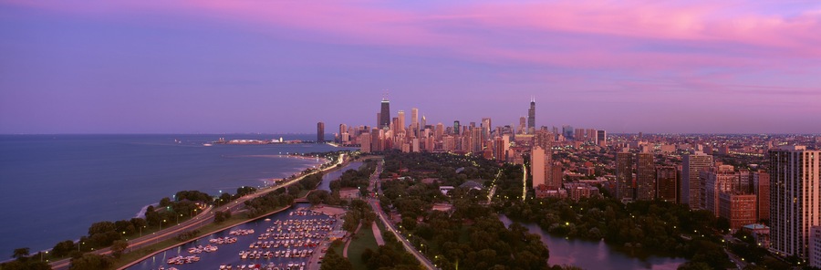 Chicago, Diversey Harbor Lincoln Park, Lake Michigan, at Dusk, Illinois