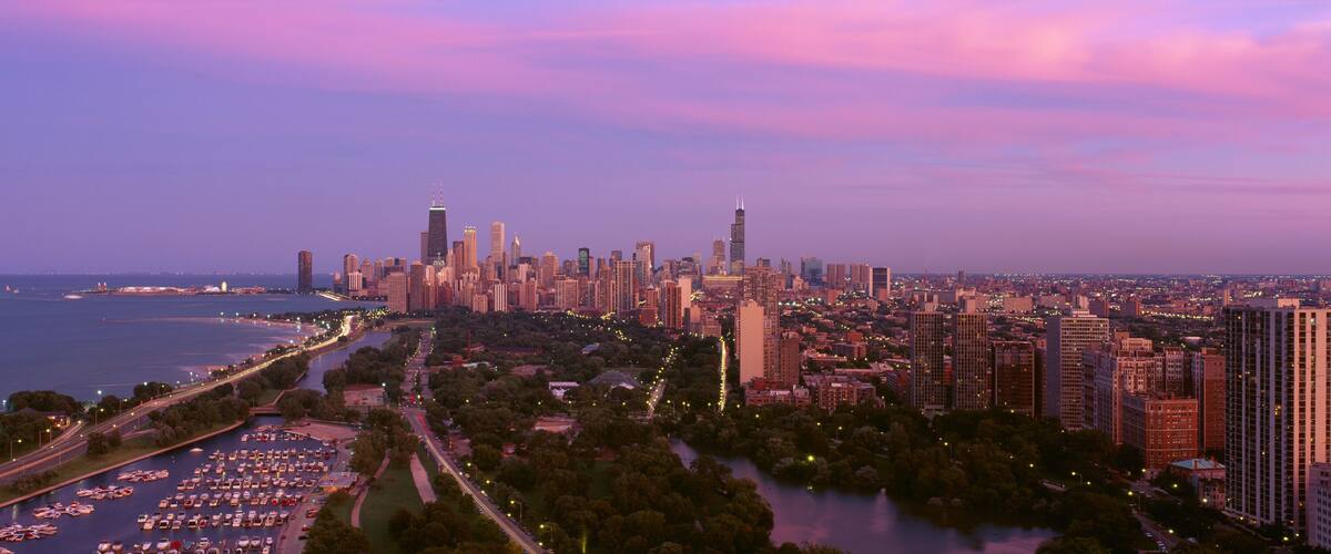 Chicago, Diversey Harbor Lincoln Park, Lake Michigan, at Dusk, Illinois