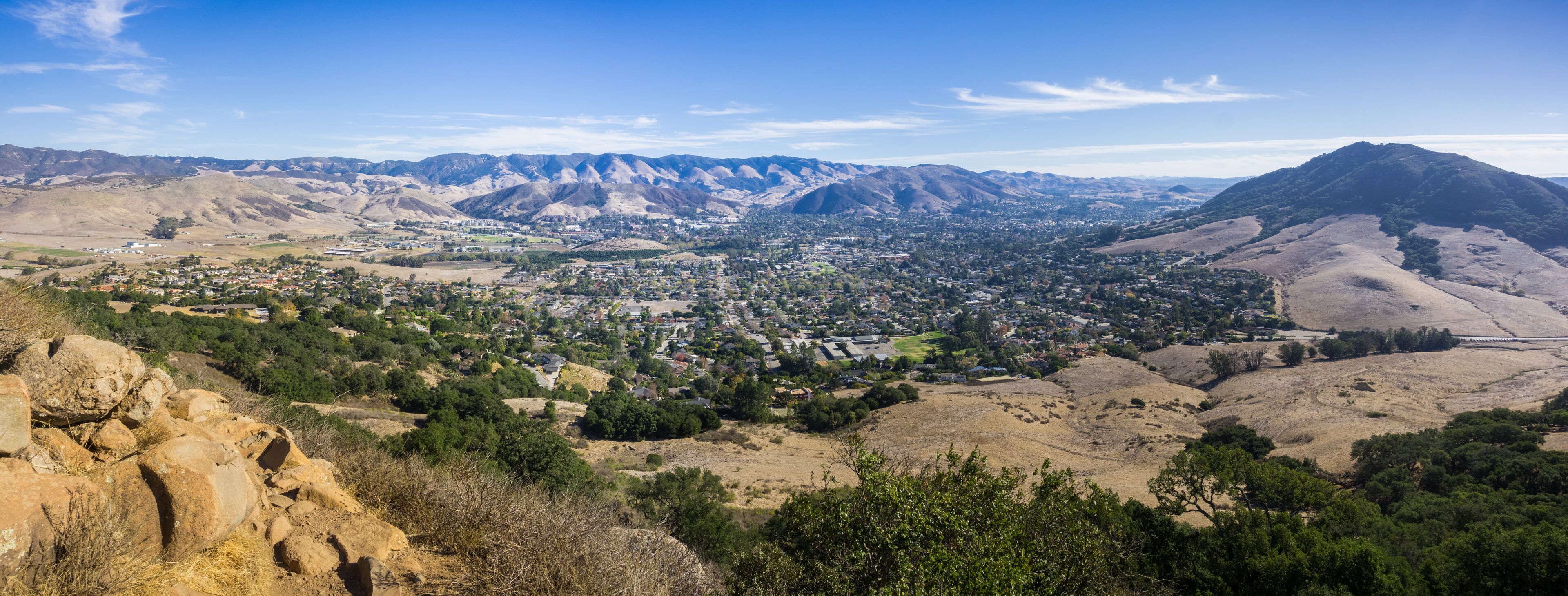 Aerial view of San Luis Obispo from the hiking trail to Bishop Peak, California