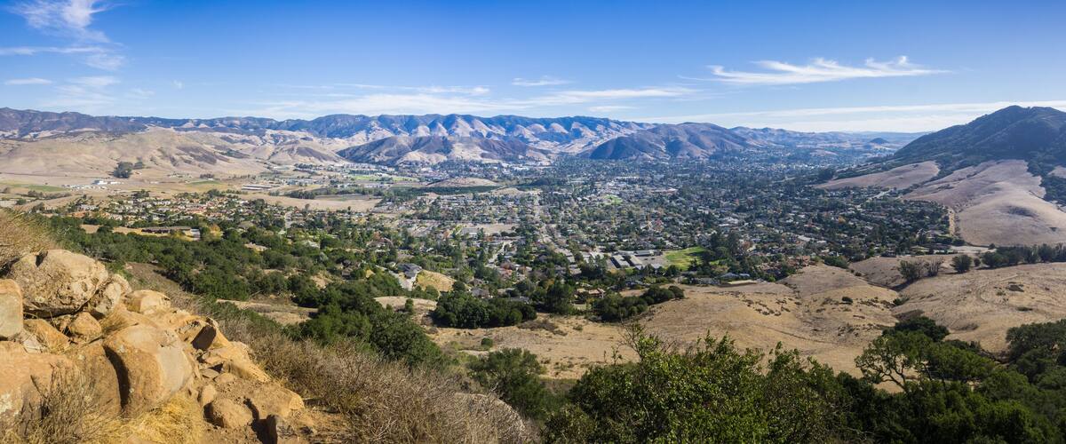 Aerial view of San Luis Obispo from the hiking trail to Bishop Peak, California