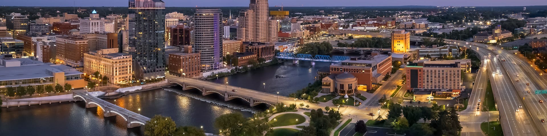 Downtown Grand Rapids aerial view, is second largest metropolitan area in entire Michigan state.