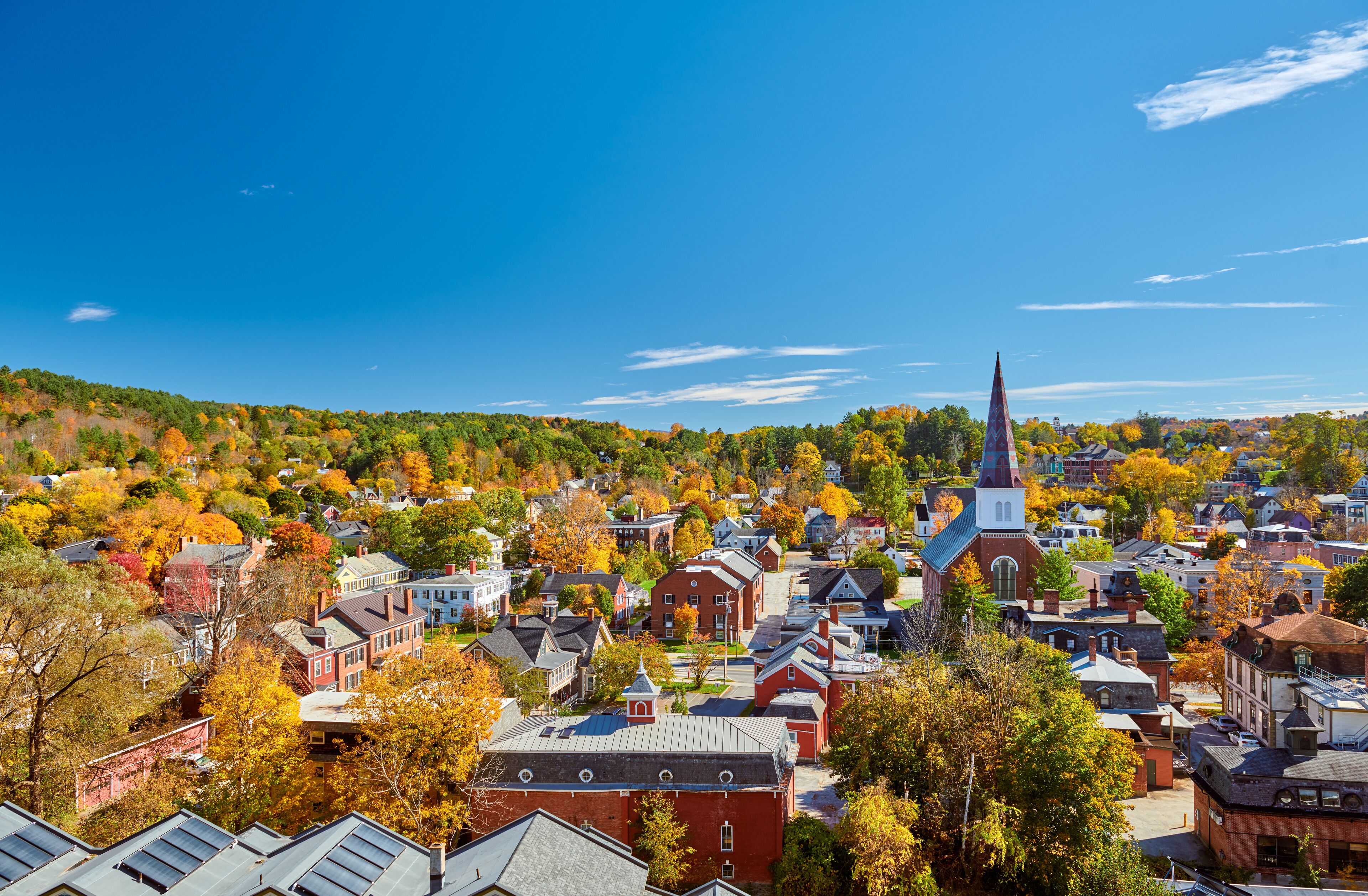 Montpelier town skyline at autumn in Vermont, USA