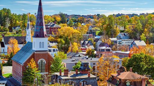 Montpelier town skyline at autumn in Vermont, USA