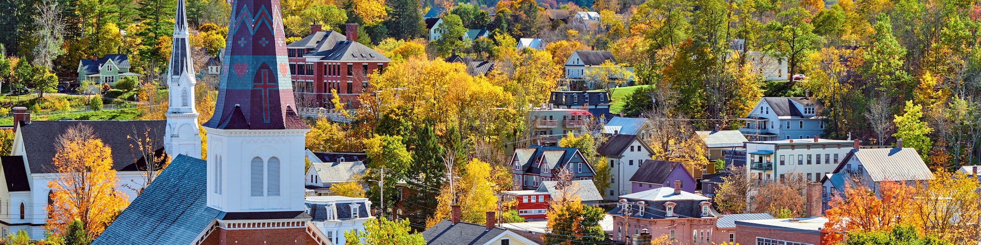 Montpelier town skyline at autumn in Vermont, USA