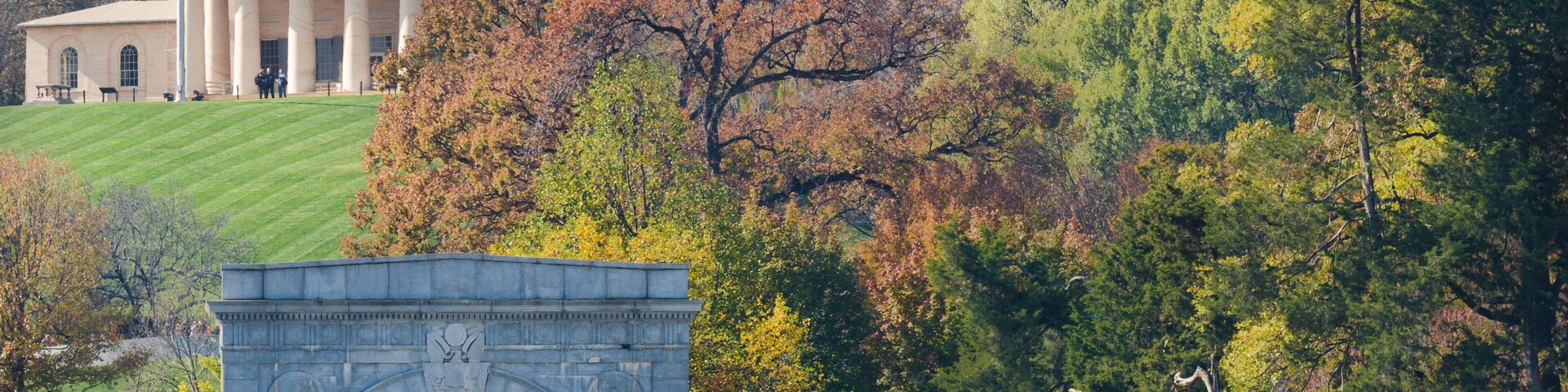Washington D.C. in Autumn foliage - Arlington National Cemetery Entrance with autumn trees