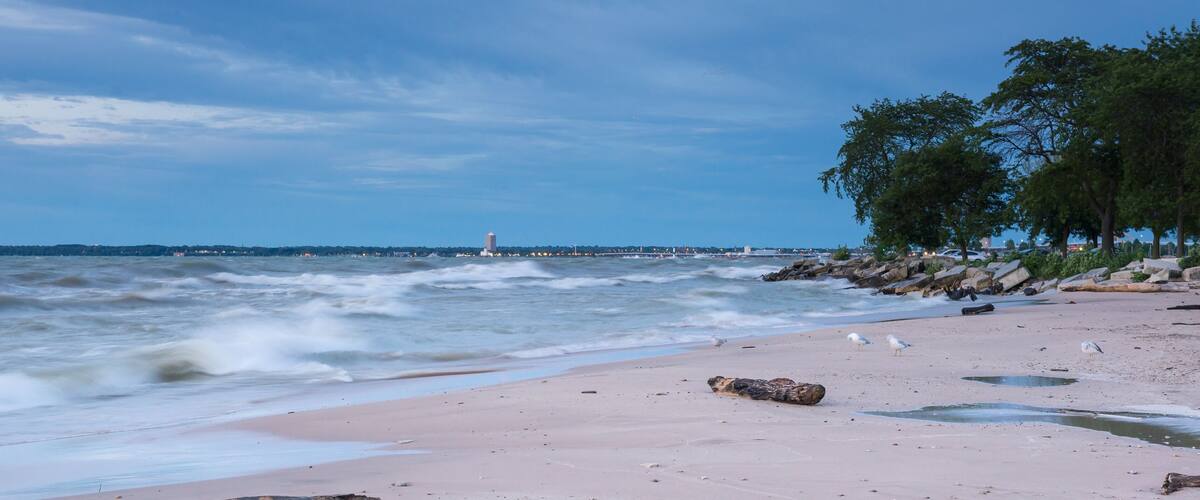 Sunrise at Bradford Beach on Lake Michigan in Milwaukee, Wisconsin