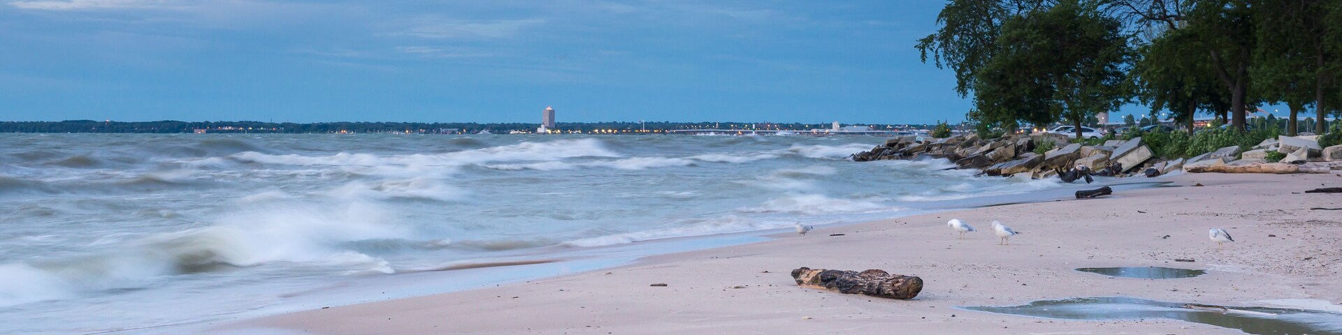 Sunrise at Bradford Beach on Lake Michigan in Milwaukee, Wisconsin