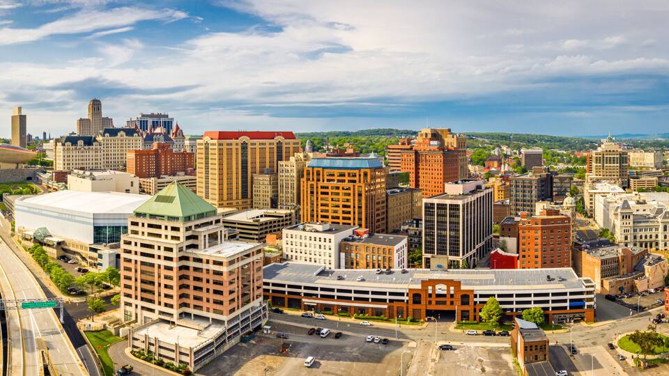 Aerial panorama of Albany, New York downtown. Albany is the capital city of the U.S. state of New York and the county seat of Albany County