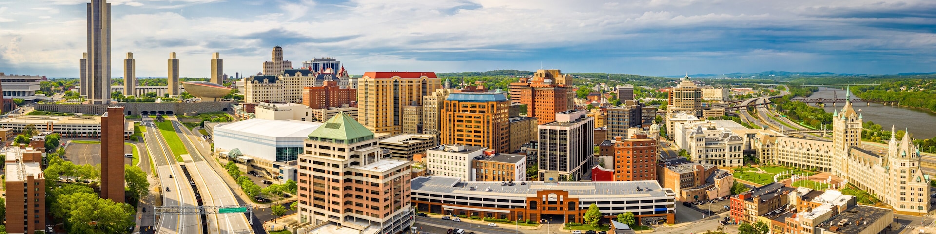 Aerial panorama of Albany, New York downtown. Albany is the capital city of the U.S. state of New York and the county seat of Albany County