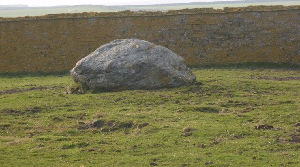 Erratic (The Saville Stone), Scar, Sanday A fairly unique erratic, in that the last mile of its journey was by cart, not ice. It was being moved to the mansion of Scar farmhouse, when the cart collapsed underneath it. It's still underneath!