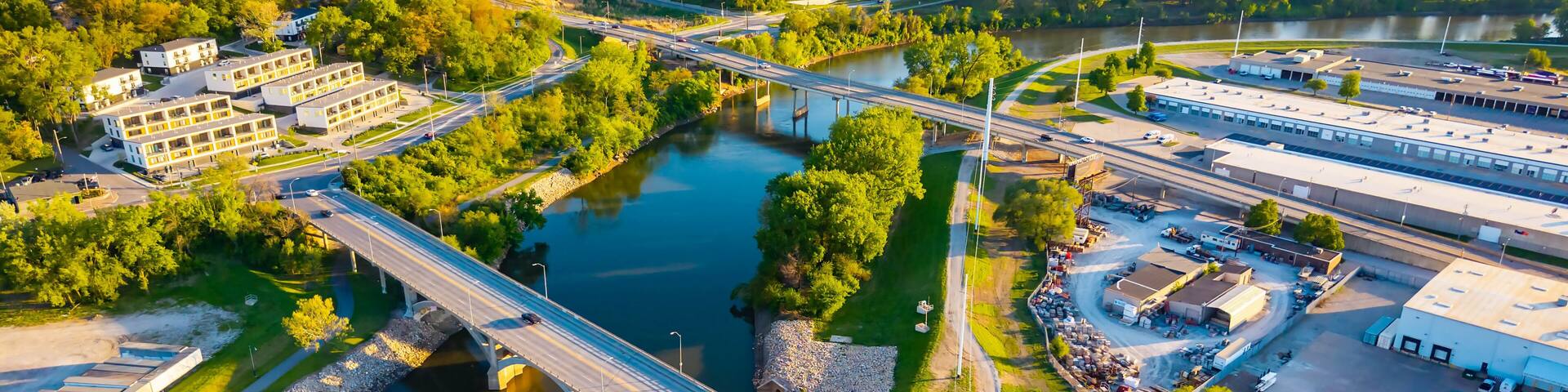 Panoramic Des Moines Bridges at Sunset