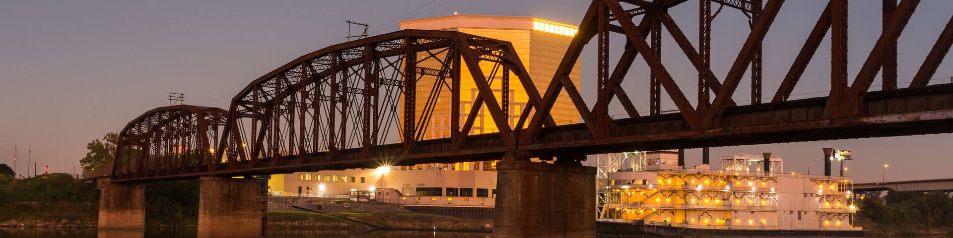 Bridge in Shreveport, Louisiana, across Red River, in blue hours