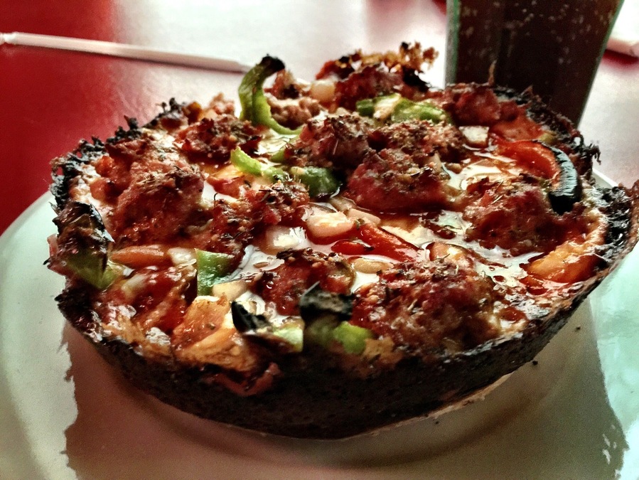 Delicious deep dish pizza, they have a $5 lunch special for a personal pan deep dish pizza, a total steal! Love the local dive bar atmosphere.