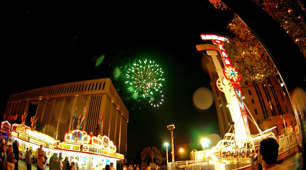 The city had a carnival. Had to use a fisheye lens to capture the whole scene. Love the fireworks.