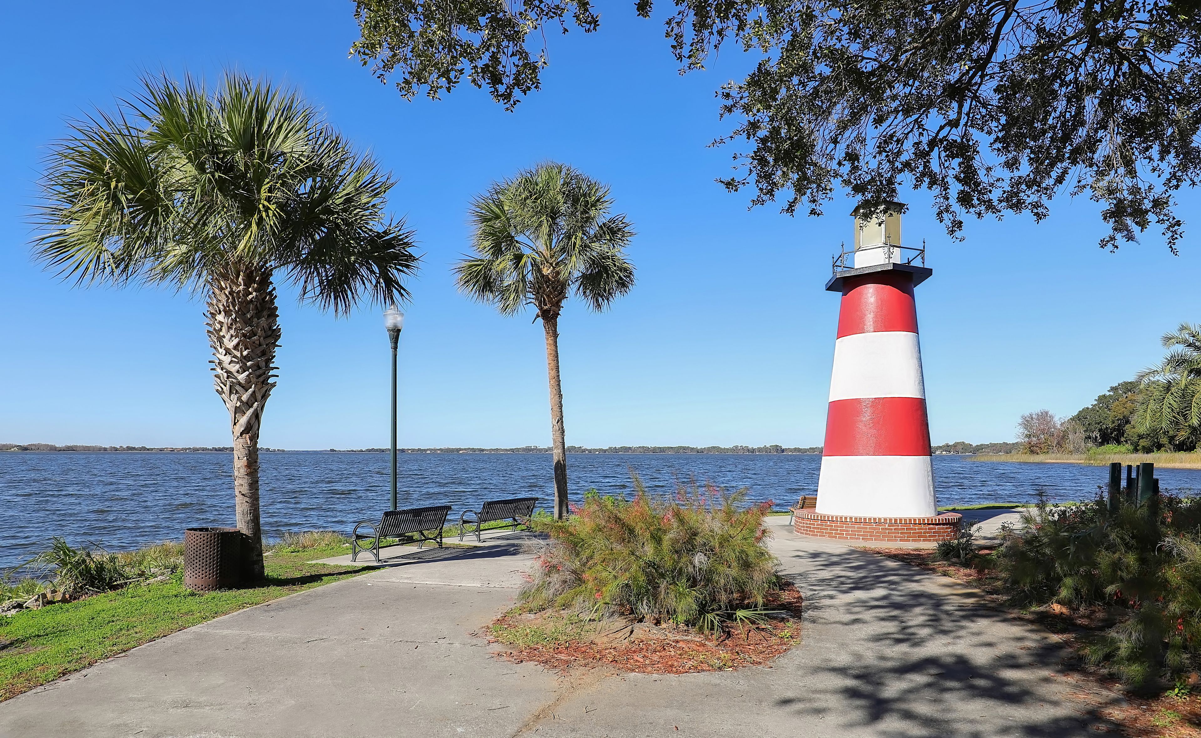 Mount Dora Lighthouse located at the Port of Mount Dora in Grantham Point Park, Florida, a very popular tourist destination.  