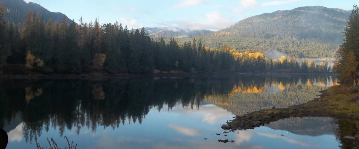 A gorgeous fall morning at The Last Resort, a romantic cabin on the Clark Fork River in Northern Idaho. Check out our website, www.lastresortvacation.com